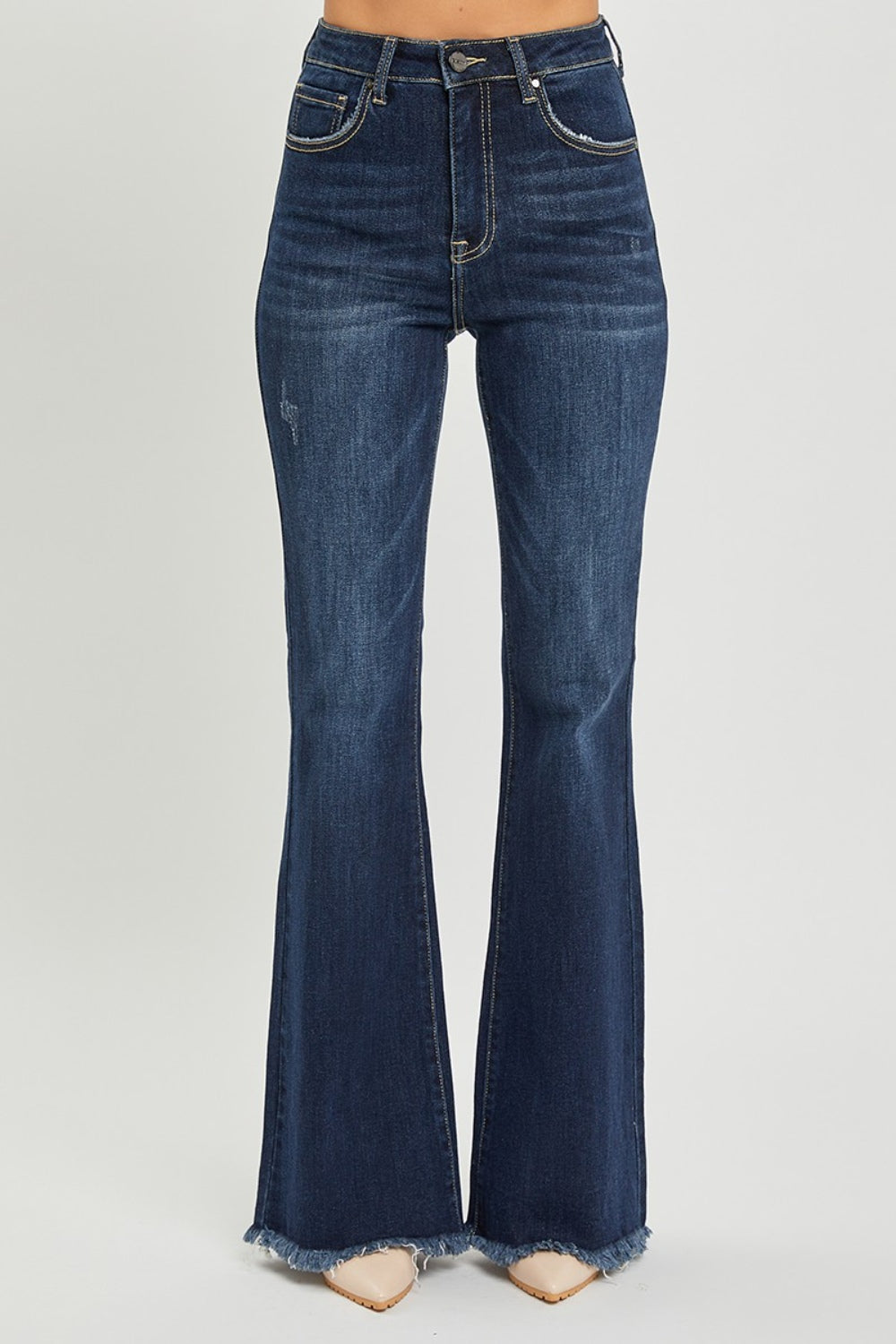 RISEN High Waist Raw Hem Flare Jeans - Shop All Around Divas