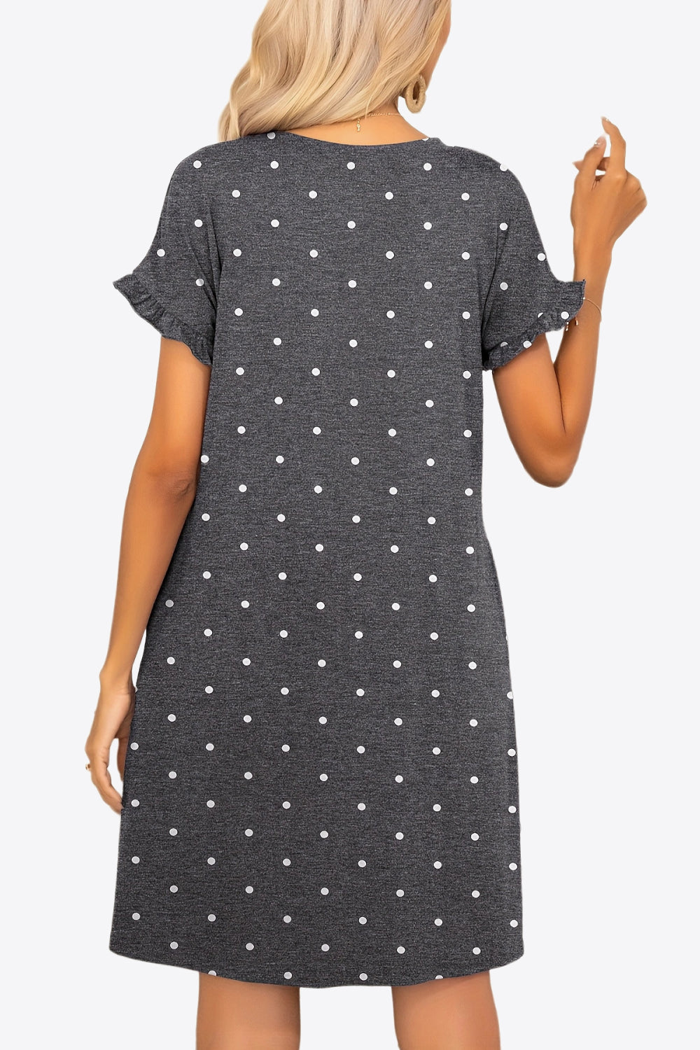 Flounce Sleeve Round Neck Dress with Pockets - Shop All Around Divas