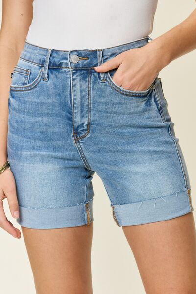 Judy Blue Full Size Tummy Control High Waist Denim Shorts - Shop All Around Divas