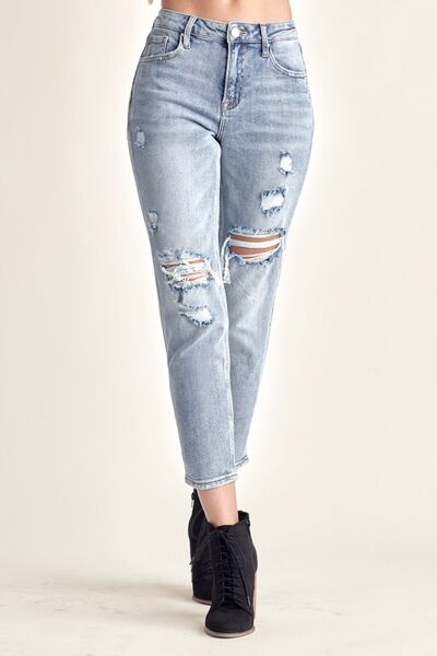 RISEN Distressed Slim Cropped Jeans - Shop All Around Divas