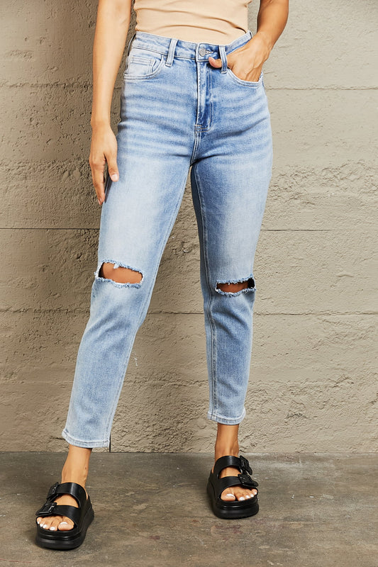 Jenni High Waisted Distressed Slim Cropped Jeans