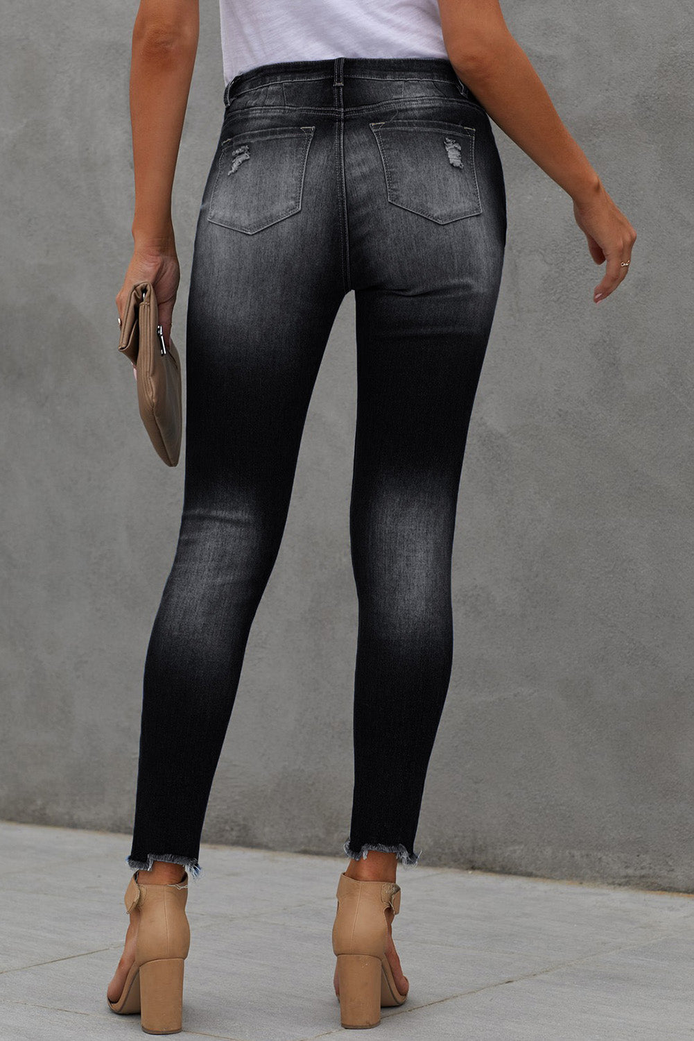 Clara Button Fly Hem Detail Ankle-Length Skinny Jeans