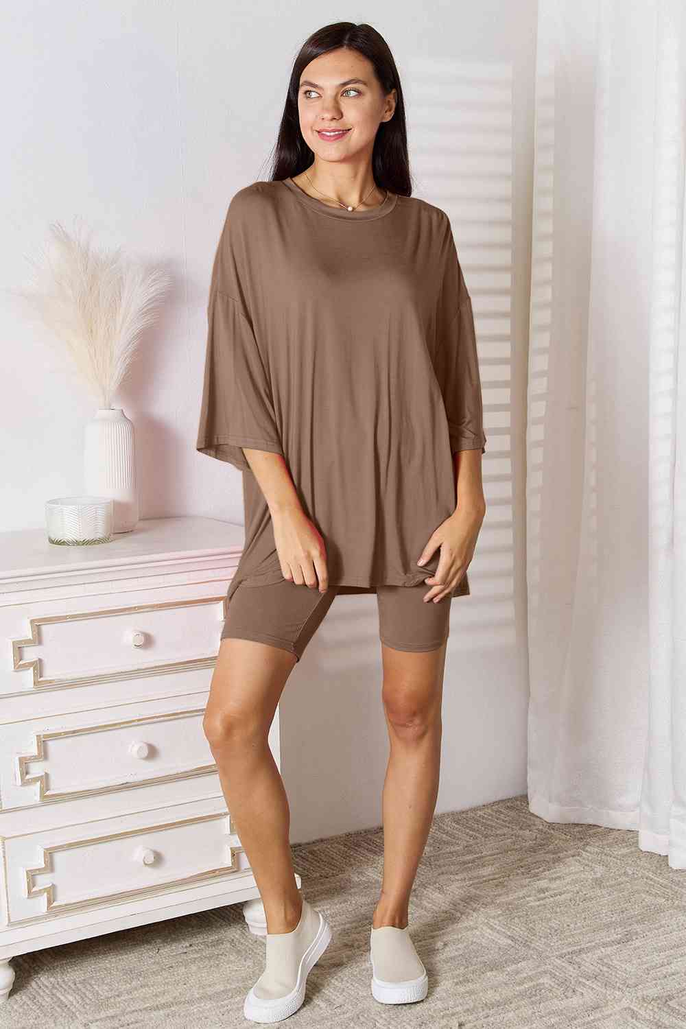 Basic Bae Full Size Soft Rayon Three-Quarter Sleeve Top and Shorts Set - Shop All Around Divas