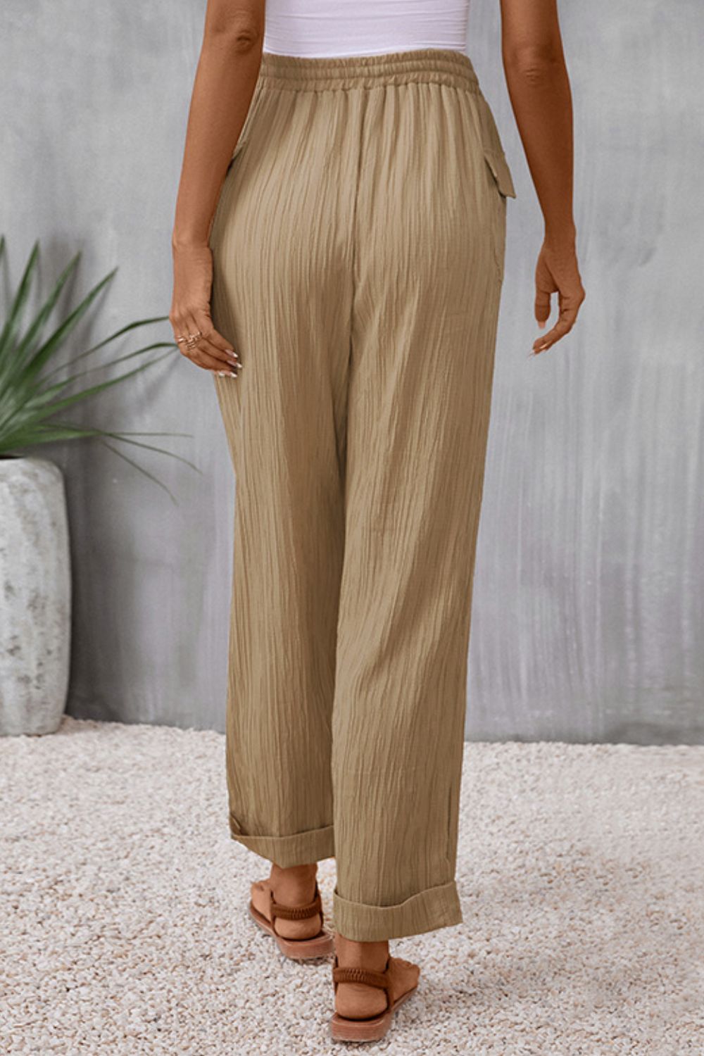 Tie Waist Pocketed Long Pants - Shop All Around Divas