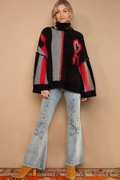 POL Turtleneck Color Block Fringe Detail Sweater Shop All Around Divas