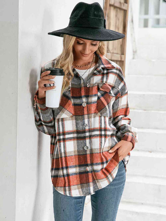 Meet You Outside Plaid Button Down Curved Hem Shacket - 3 Colors
