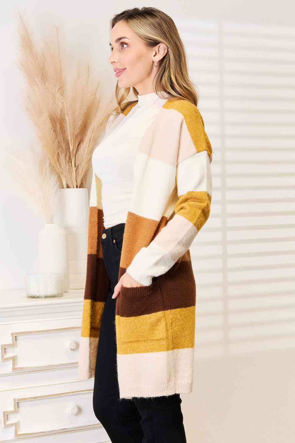 Woven Right Color Block Dropped Shoulder Cardigan - Shop All Around Divas