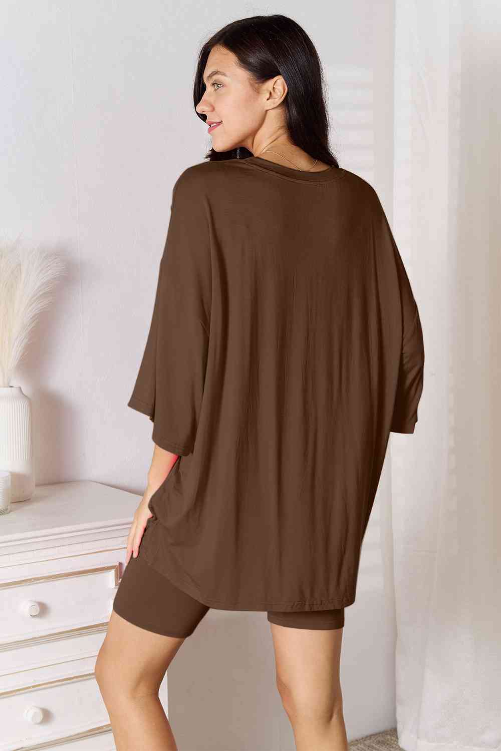 Basic Bae Full Size Soft Rayon Three-Quarter Sleeve Top and Shorts Set - Shop All Around Divas