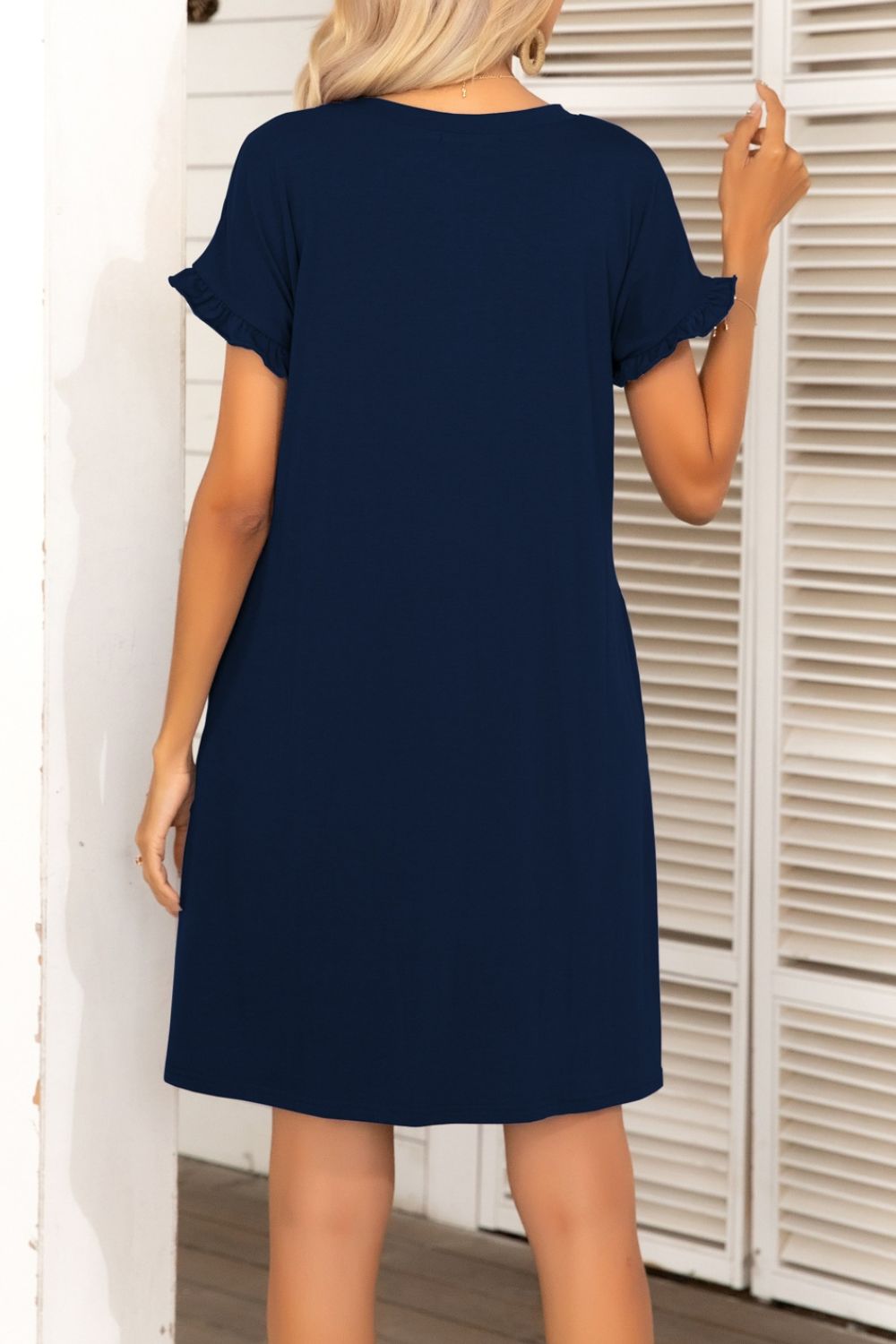 Flounce Sleeve Round Neck Dress with Pockets - Shop All Around Divas