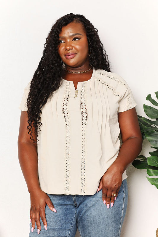 Double Take Crochet Buttoned Short Sleeves Top - Shop All Around Divas