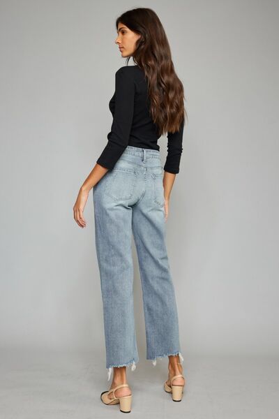 Kancan High Waist Raw Hem Cropped Wide Leg Jeans - Shop All Around Divas