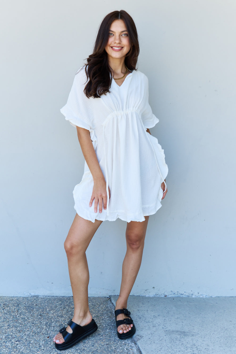 Out Of Time Ruffle Hem Dress in White - Shop All Around Divas