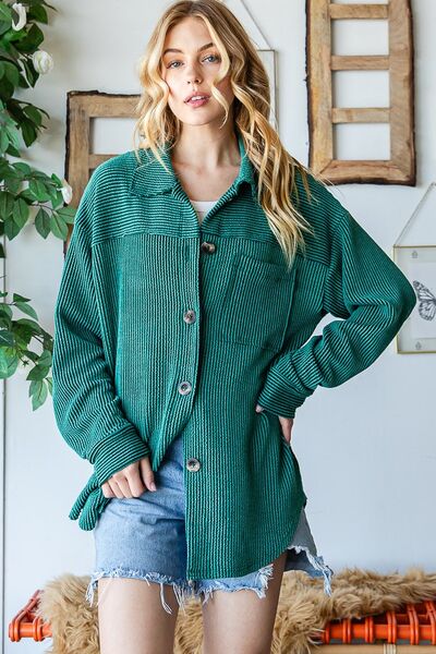 Reborn J Striped Button Up Long Sleeve Shacket - Shop All Around Divas