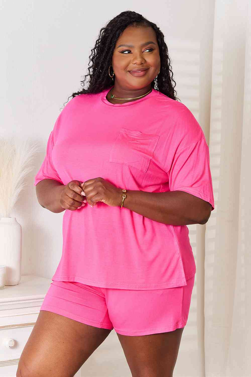 Basic Bae Full Size Soft Rayon Half Sleeve Top and Shorts Set - Shop All Around Divas