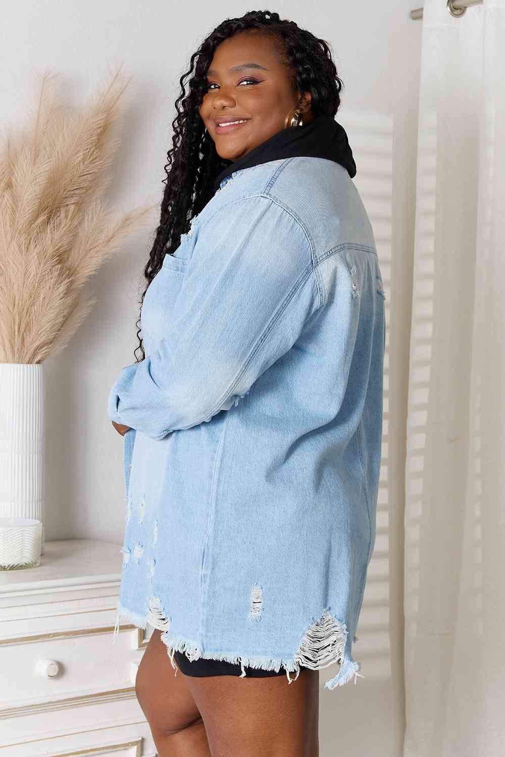 Date Night Distressed Raw Hem Denim Jacket - RISEN - Shop All Around Divas