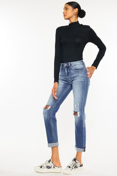 Kancan High Waist Distressed Hem Detail Cropped Straight Jeans - Shop All Around Divas