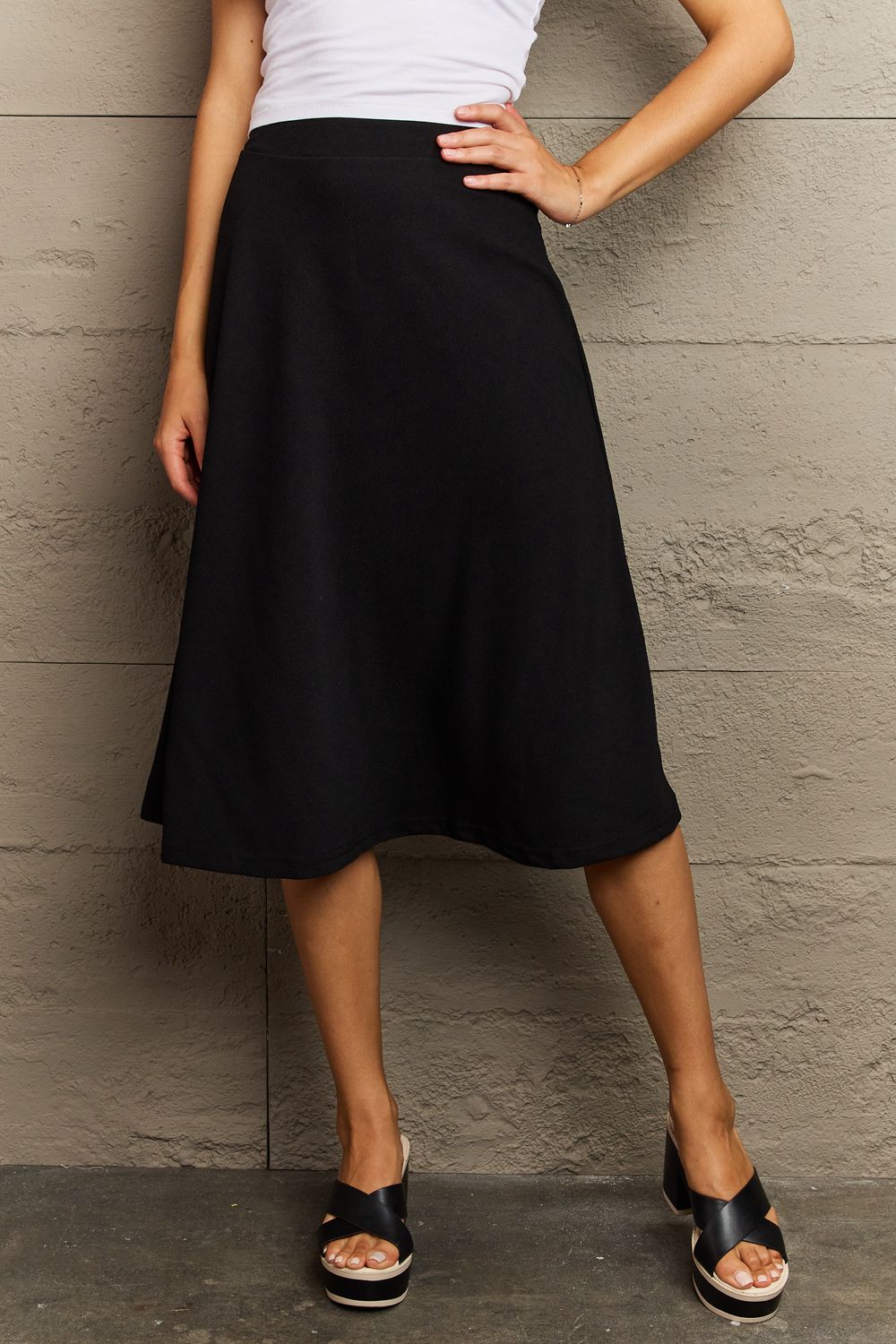 Reece Wide Waistband Knee Length Skirt - 3 Colors