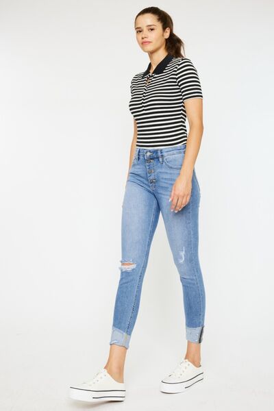 Kancan Distressed Cat's Whiskers Button Fly Jeans - Shop All Around Divas