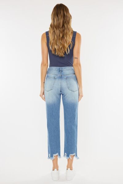 Kancan High Waist Chewed Up Straight Mom Jeans - Shop All Around Divas