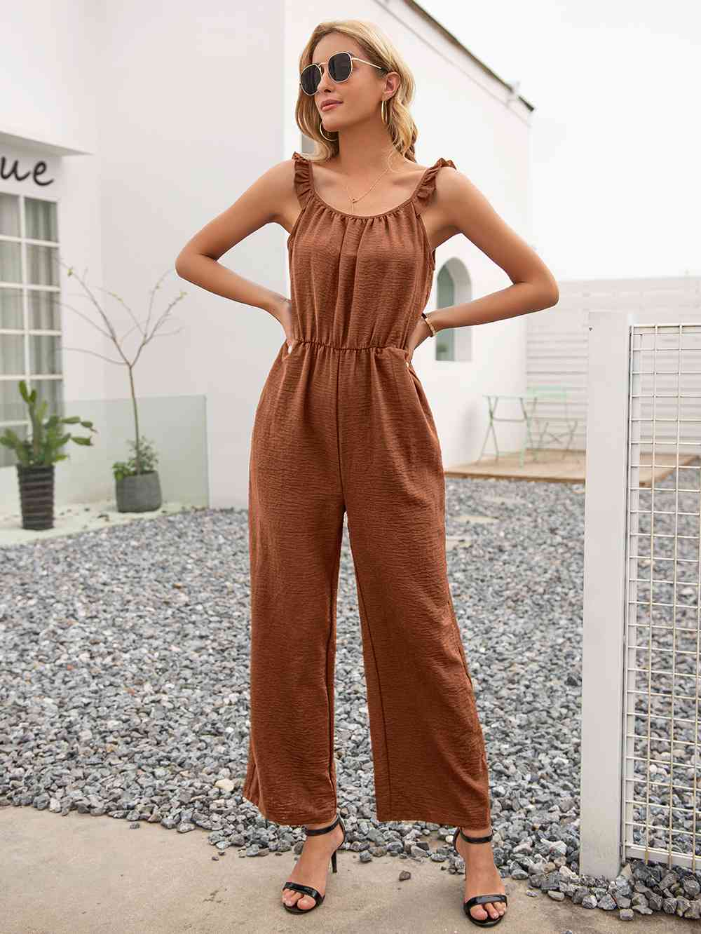 Round Neck Sleeveless Jumpsuit with Pockets - 4 Colors