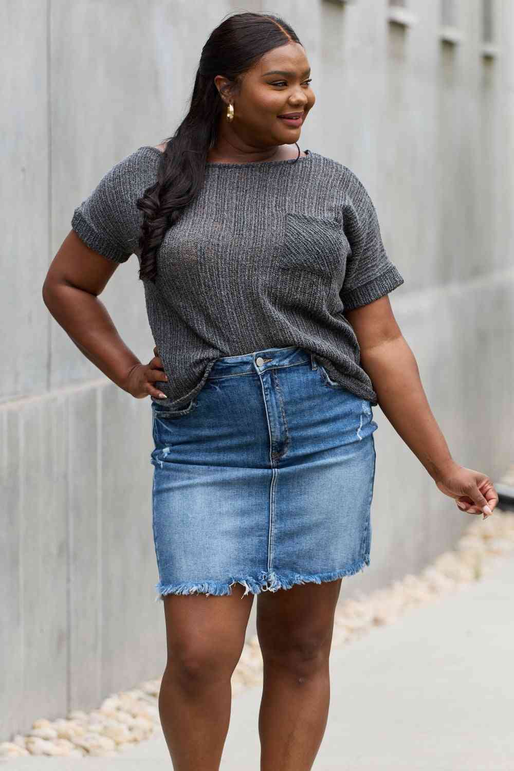 THE BEST Chunky Knit Short Sleeve Top in Gray