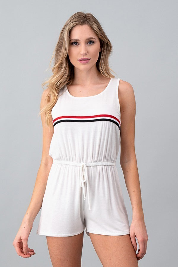 $20 White Romper with Front Stripe